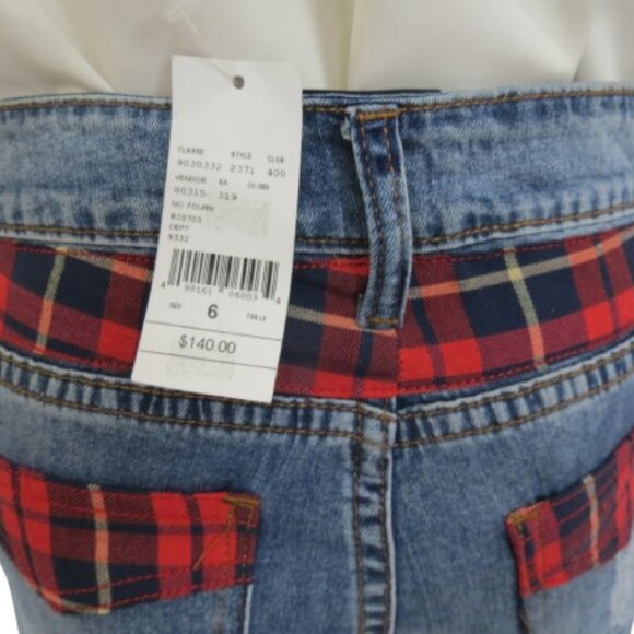 Cartise Distressed Peek-A-Boo Plaid Cuff Stretch Jeans - Picture 7 of 8